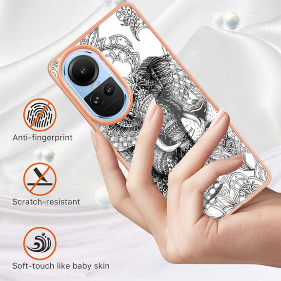 For OPPO Reno10 5G Global Electroplating Marble Dual-side IMD Phone Case(Totem Elephant)