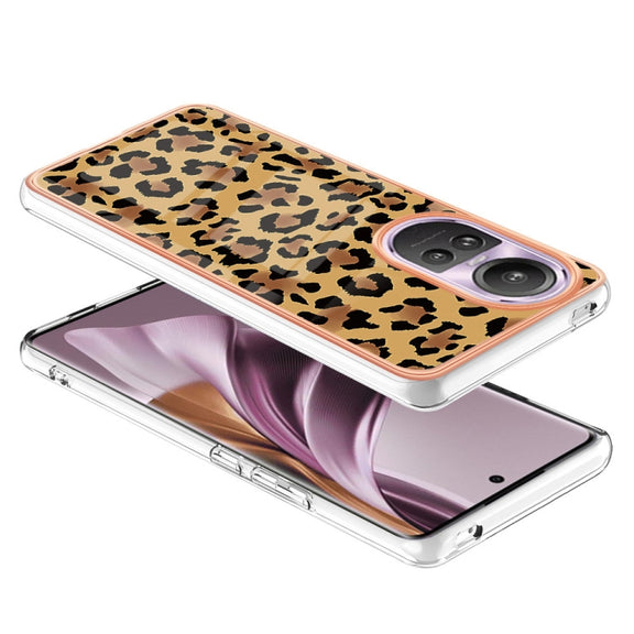 For OPPO Reno10 Pro 5G Global Electroplating Marble Dual-side IMD Phone Case(Leopard Print)