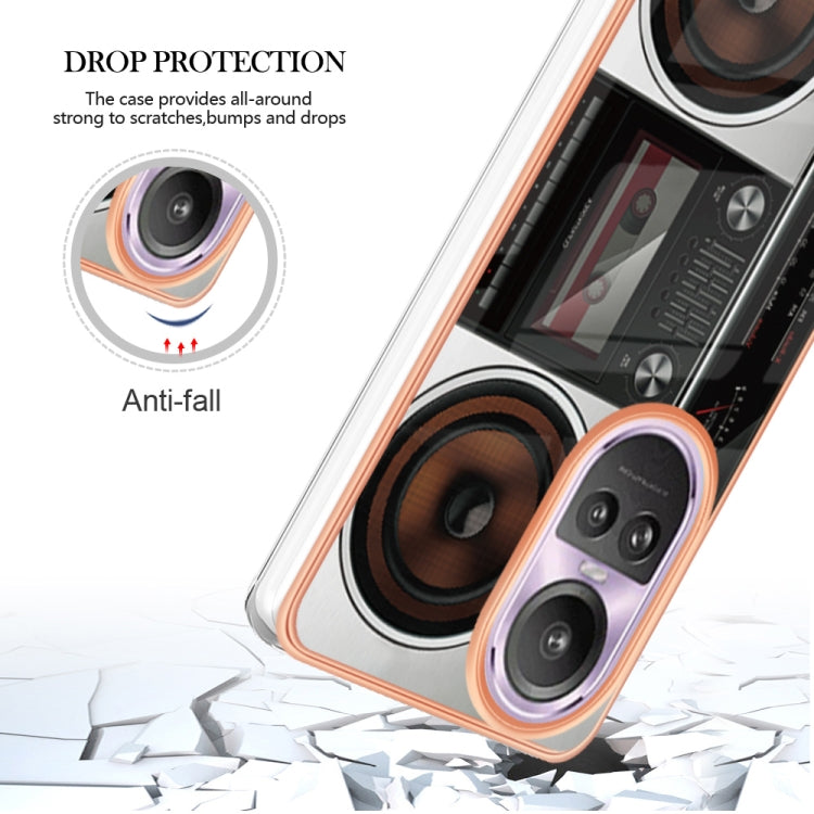 For OPPO Reno10 Pro 5G Global Electroplating Marble Dual-side IMD Phone Case(Retro Radio)