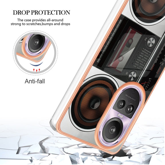 For OPPO Reno10 Pro 5G Global Electroplating Marble Dual-side IMD Phone Case(Retro Radio)
