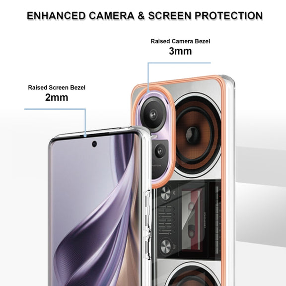 For OPPO Reno10 Pro 5G Global Electroplating Marble Dual-side IMD Phone Case(Retro Radio)