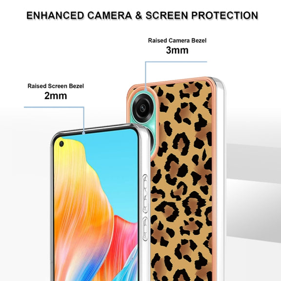 For OPPO A78 4G Electroplating Marble Dual-side IMD Phone Case(Leopard Print)