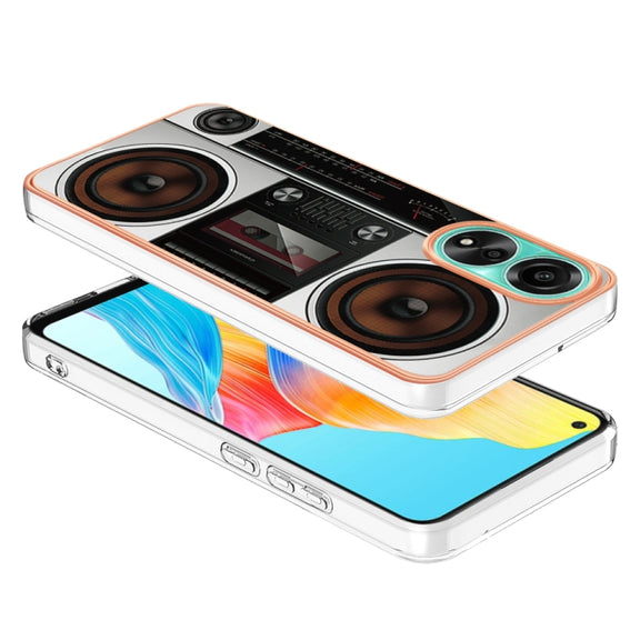 For OPPO A78 4G Electroplating Marble Dual-side IMD Phone Case(Retro Radio)