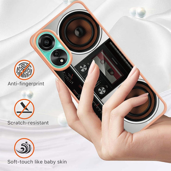 For OPPO A78 4G Electroplating Marble Dual-side IMD Phone Case(Retro Radio)