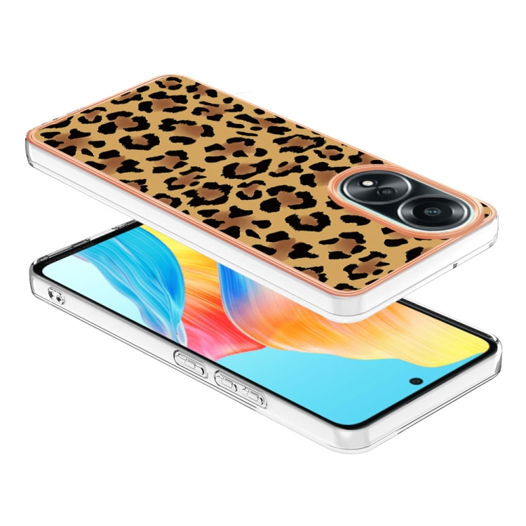 For OPPO A58 4G Electroplating Marble Dual-side IMD Phone Case(Leopard Print)
