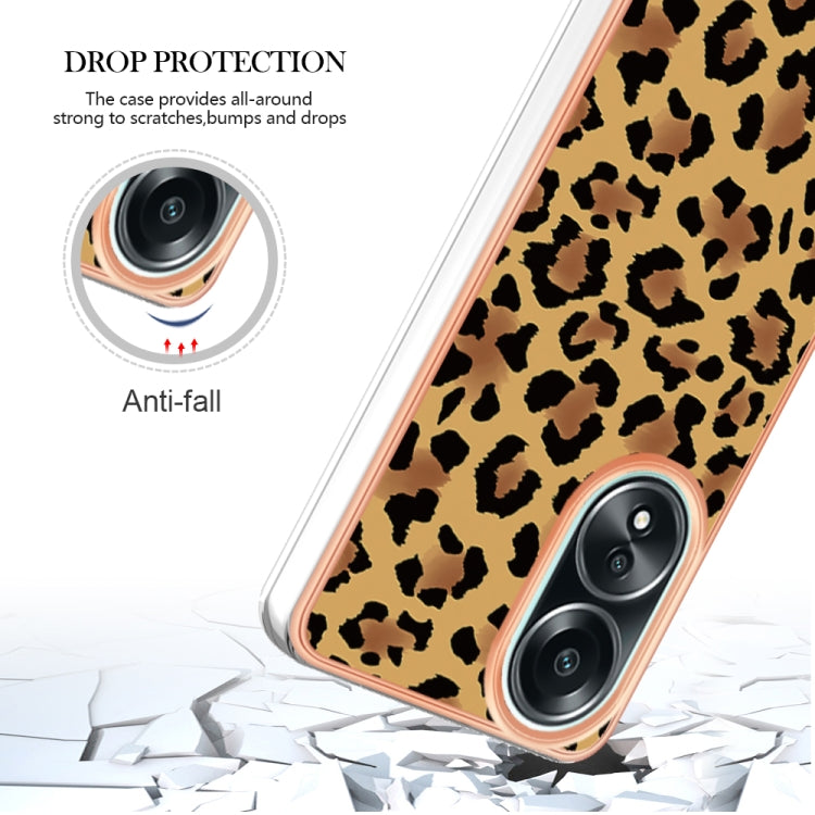 For OPPO A58 4G Electroplating Marble Dual-side IMD Phone Case(Leopard Print)
