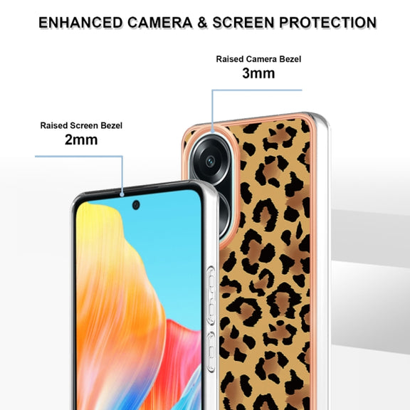 For OPPO A58 4G Electroplating Marble Dual-side IMD Phone Case(Leopard Print)