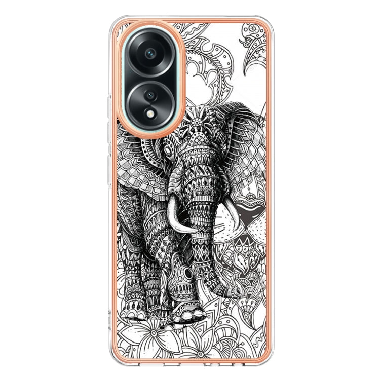 For OPPO A58 4G Electroplating Marble Dual-side IMD Phone Case(Totem Elephant)