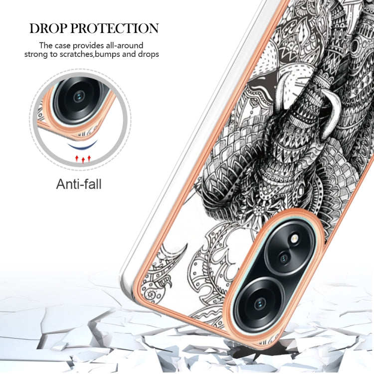 For OPPO A58 4G Electroplating Marble Dual-side IMD Phone Case(Totem Elephant)