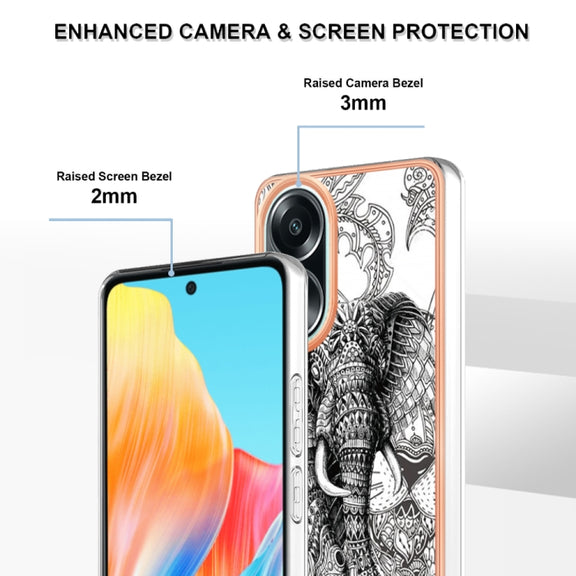 For OPPO A58 4G Electroplating Marble Dual-side IMD Phone Case(Totem Elephant)
