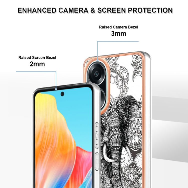 For OPPO A58 4G Electroplating Marble Dual-side IMD Phone Case(Totem Elephant)