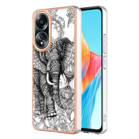 For OPPO A58 4G Electroplating Marble Dual-side IMD Phone Case(Totem Elephant)