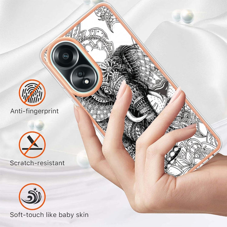 For OPPO A58 4G Electroplating Marble Dual-side IMD Phone Case(Totem Elephant)