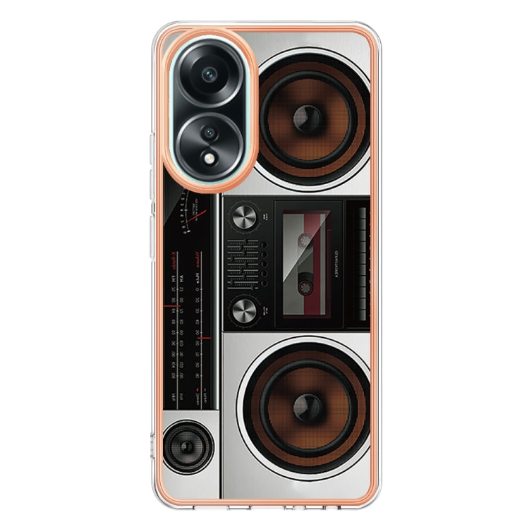 For OPPO A58 4G Electroplating Marble Dual-side IMD Phone Case(Retro Radio)