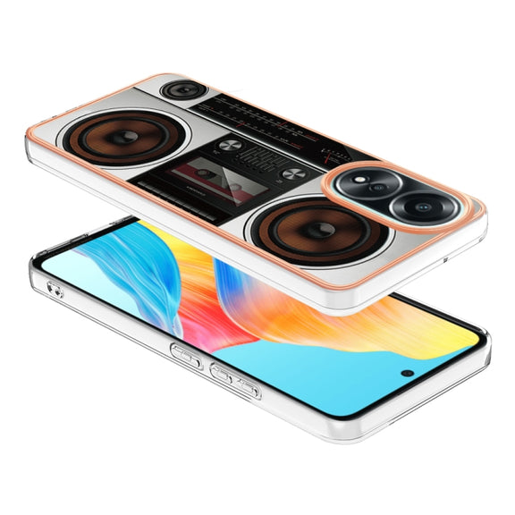 For OPPO A58 4G Electroplating Marble Dual-side IMD Phone Case(Retro Radio)