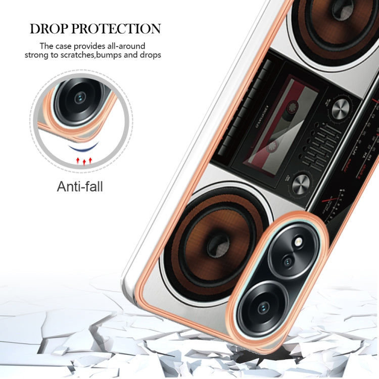 For OPPO A58 4G Electroplating Marble Dual-side IMD Phone Case(Retro Radio)