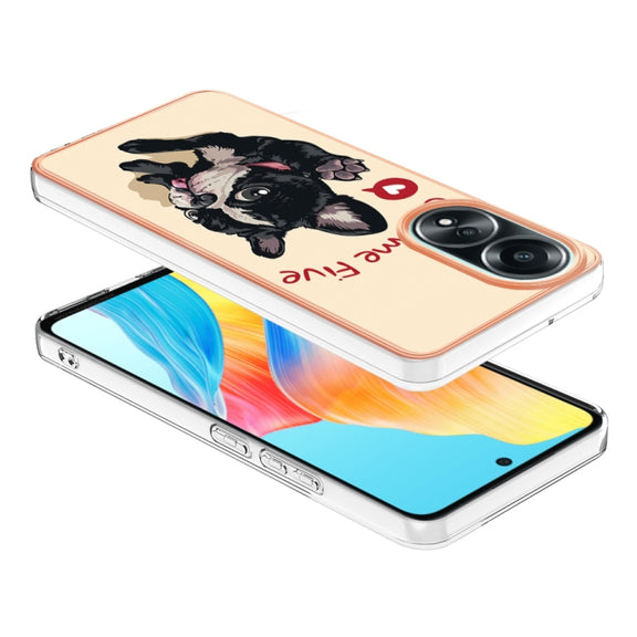 For OPPO A58 4G Electroplating Marble Dual-side IMD Phone Case(Lucky Dog)