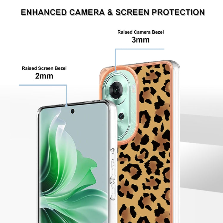 For OPPO Reno11 5G Global Electroplating Marble Dual-side IMD Phone Case(Leopard Print)