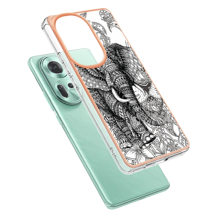 For OPPO Reno11 5G Global Electroplating Marble Dual-side IMD Phone Case(Totem Elephant)