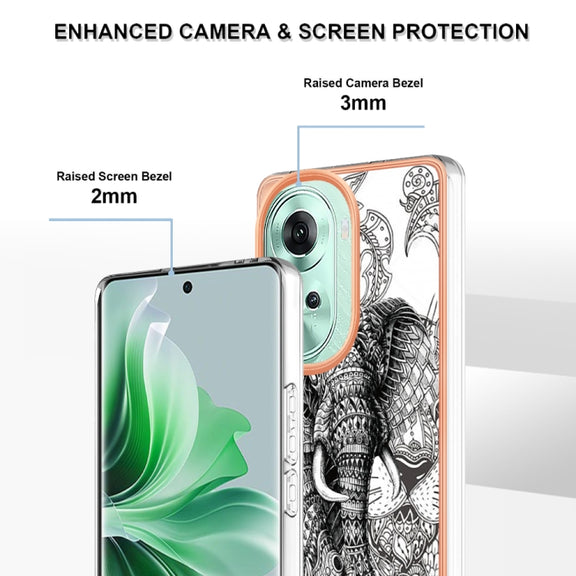 For OPPO Reno11 5G Global Electroplating Marble Dual-side IMD Phone Case(Totem Elephant)