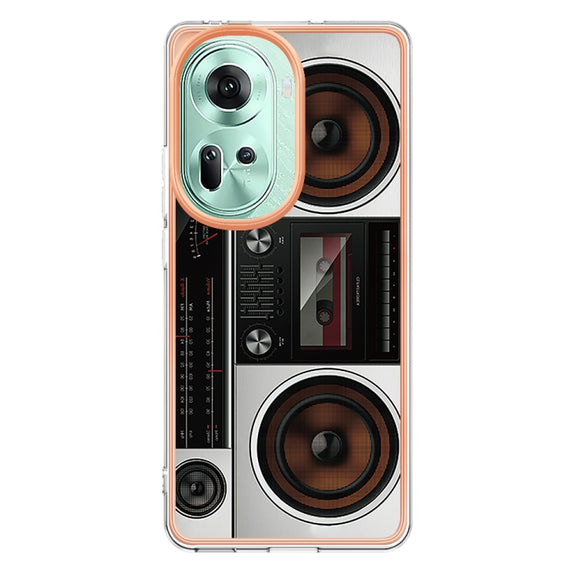 For OPPO Reno11 5G Global Electroplating Marble Dual-side IMD Phone Case(Retro Radio)
