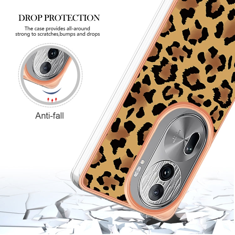 For OPPO Reno11 Pro 5G Global Electroplating Marble Dual-side IMD Phone Case(Leopard Print)