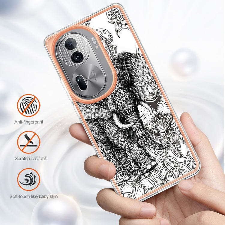 For OPPO Reno11 Pro 5G Global Electroplating Marble Dual-side IMD Phone Case(Totem Elephant)