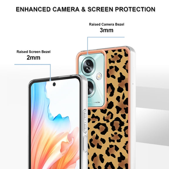 For OPPO A79 5G Global Electroplating Marble Dual-side IMD Phone Case(Leopard Print)