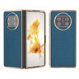 For Huawei Mate X3 Electroplating Genuine Leather Litchi Texture Phone Case(Blue) - Huawei Cases by PMC TechLife | Online Shopping South Africa | PMC TechLife | Buy Now Pay Later Mobicred