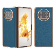 For Huawei Mate X3 Electroplating Genuine Leather Litchi Texture Phone Case(Blue)