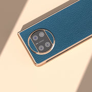 For Huawei Mate X3 Electroplating Genuine Leather Litchi Texture Phone Case(Blue)