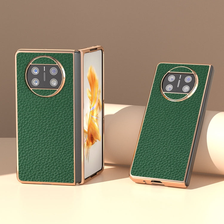 For Huawei Mate X3 Electroplating Genuine Leather Litchi Texture Phone Case(Green)