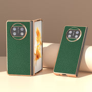 For Huawei Mate X3 Electroplating Genuine Leather Litchi Texture Phone Case(Green)