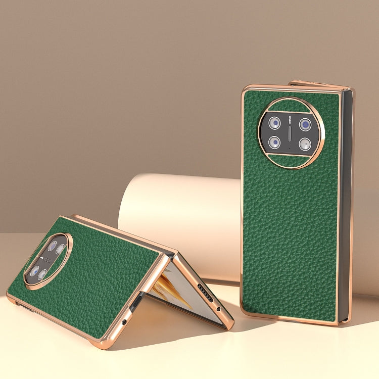 For Huawei Mate X3 Electroplating Genuine Leather Litchi Texture Phone Case(Green)
