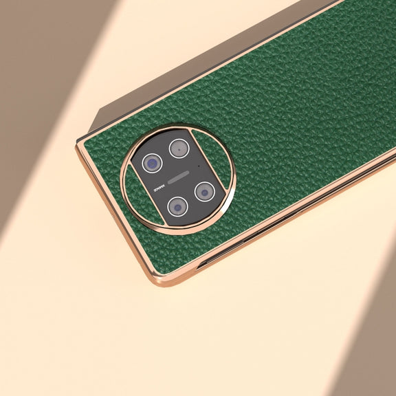 For Huawei Mate X3 Electroplating Genuine Leather Litchi Texture Phone Case(Green)