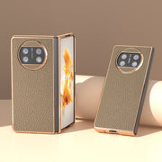 For Huawei Mate X3 Electroplating Genuine Leather Litchi Texture Phone Case(Grey)