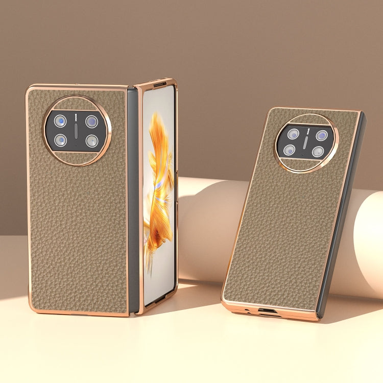 For Huawei Mate X3 Electroplating Genuine Leather Litchi Texture Phone Case(Grey)