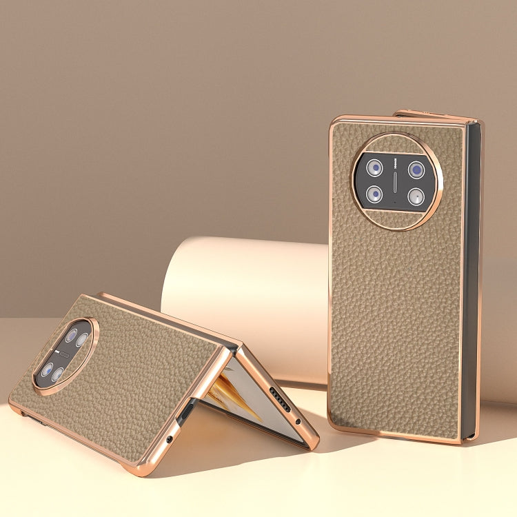 For Huawei Mate X3 Electroplating Genuine Leather Litchi Texture Phone Case(Grey)