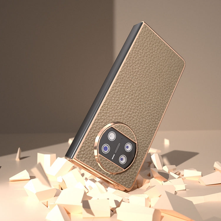 For Huawei Mate X3 Electroplating Genuine Leather Litchi Texture Phone Case(Grey)