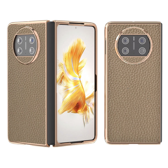 For Huawei Mate X3 Electroplating Genuine Leather Litchi Texture Phone Case(Grey)