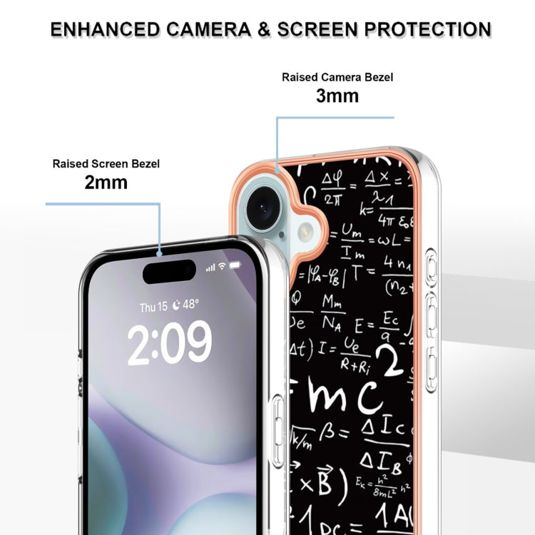 For iPhone 16 Plus Electroplating Marble Dual-side IMD Phone Case(Equation)