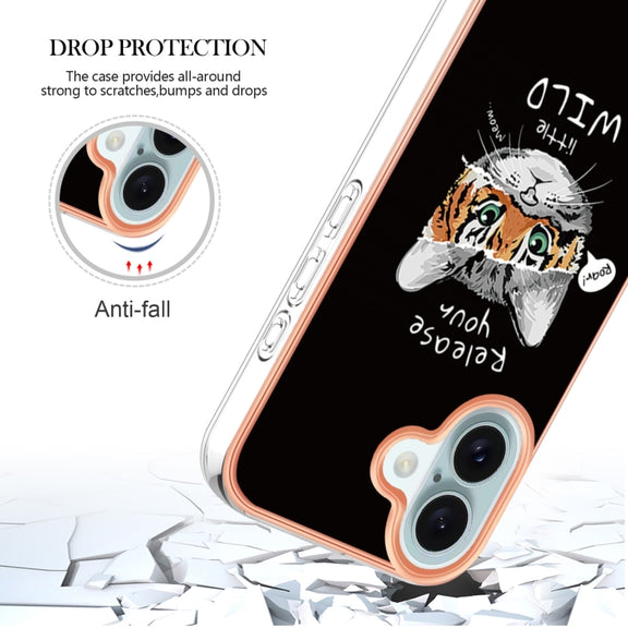 For iPhone 16 Electroplating Marble Dual-side IMD Phone Case(Natural Growth)