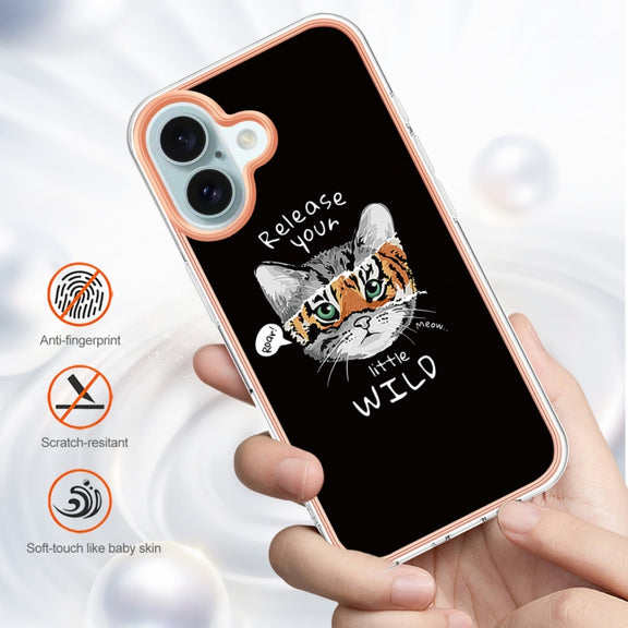 For iPhone 16 Electroplating Marble Dual-side IMD Phone Case(Natural Growth)