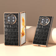 For Huawei Mate X3 Electroplating Crocodile Texture Genuine Leather Phone Case(Black)