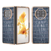 For Huawei Mate X3 Electroplating Crocodile Texture Genuine Leather Phone Case(Blue)