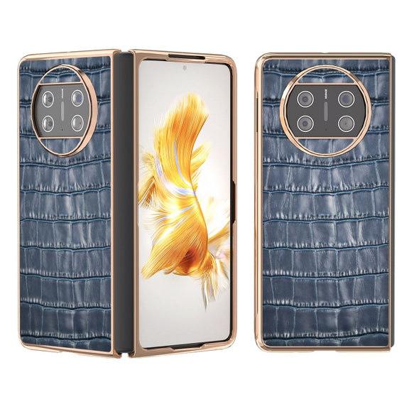 For Huawei Mate X3 Electroplating Crocodile Texture Genuine Leather Phone Case(Blue)