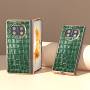For Huawei Mate X3 Electroplating Crocodile Texture Genuine Leather Phone Case(Green)