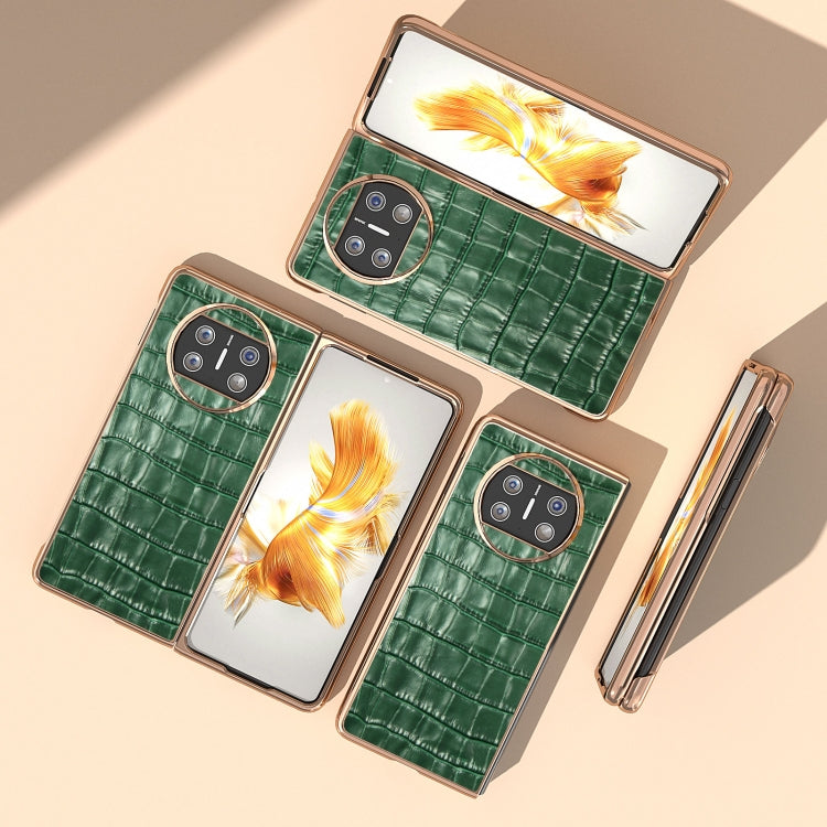 For Huawei Mate X3 Electroplating Crocodile Texture Genuine Leather Phone Case(Green)
