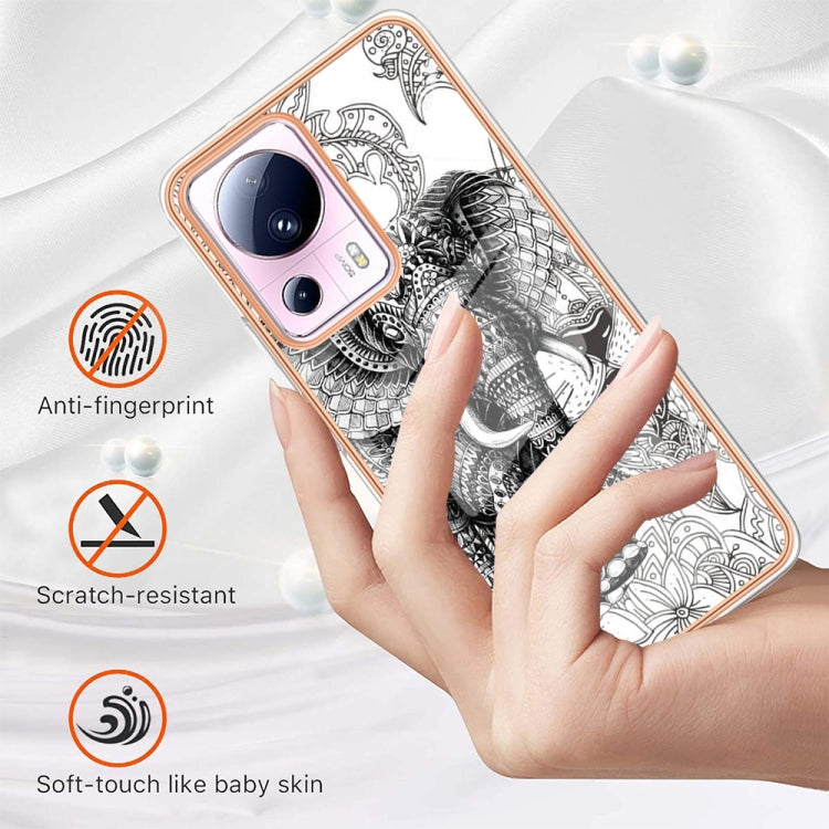 For Xiaomi 13 Lite 5G Electroplating Marble Dual-side IMD Phone Case(Totem Elephant)
