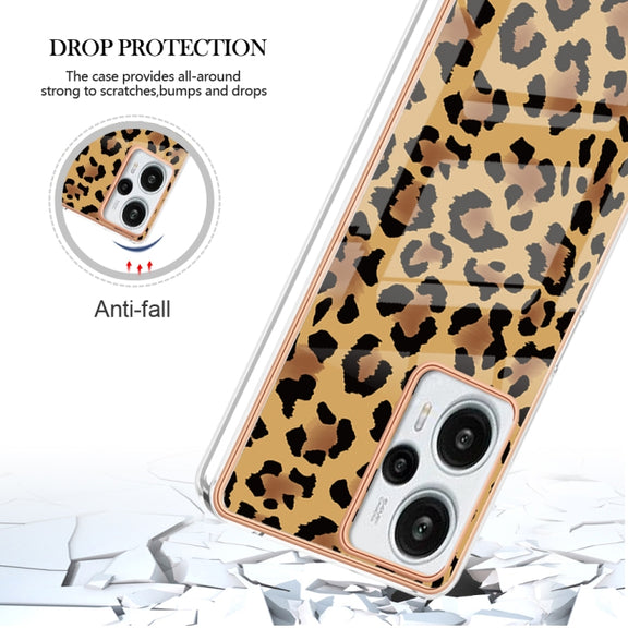 For Xiaomi Poco F5 / Redmi Note 12 Turbo Electroplating Marble Dual-side IMD Phone Case(Leopard Print)